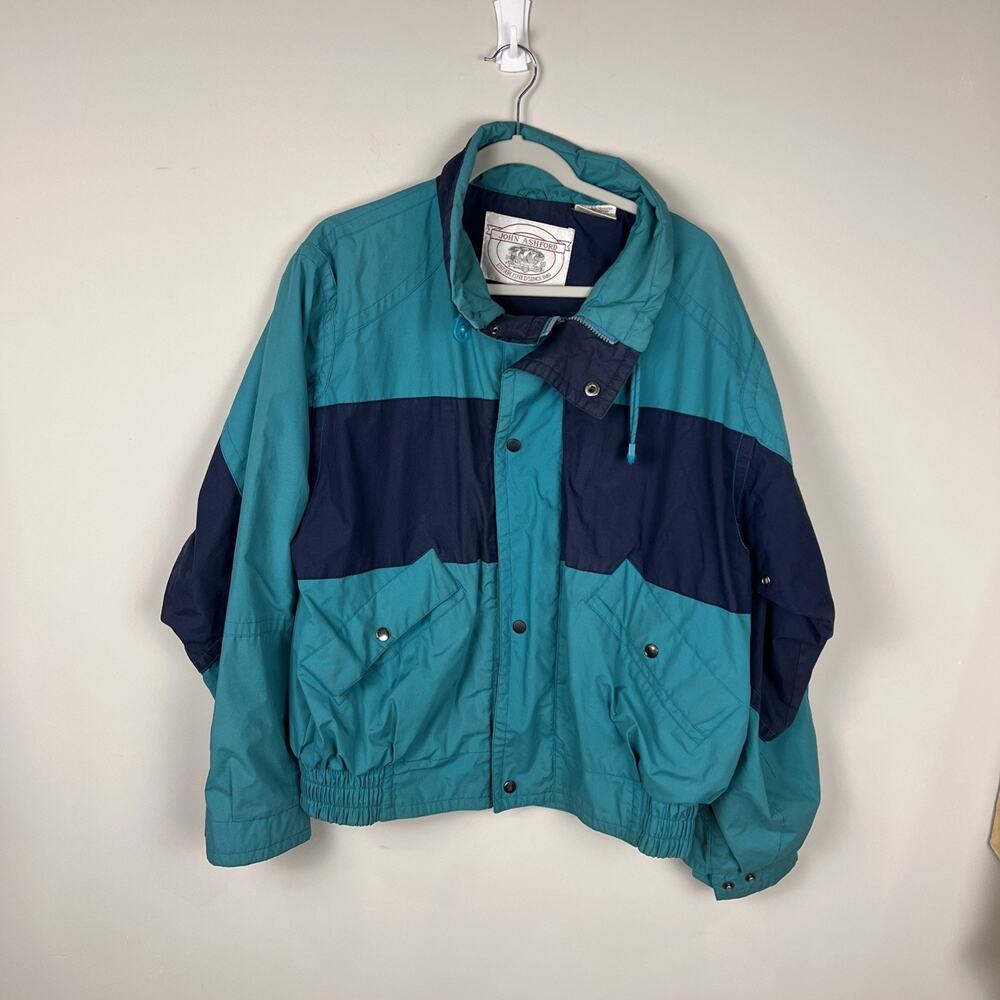 John Ashford Bomber Jacket Teal Navy Sailing 1990s ‎ Mens Large Windbreaker
